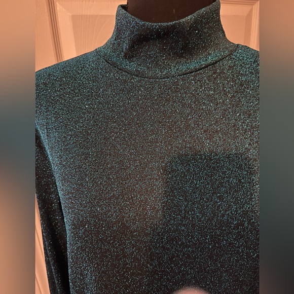 NWT NY & Co Sparkle mock neck long sleeve shirt teal green Size large NY&C - Picture 6 of 11